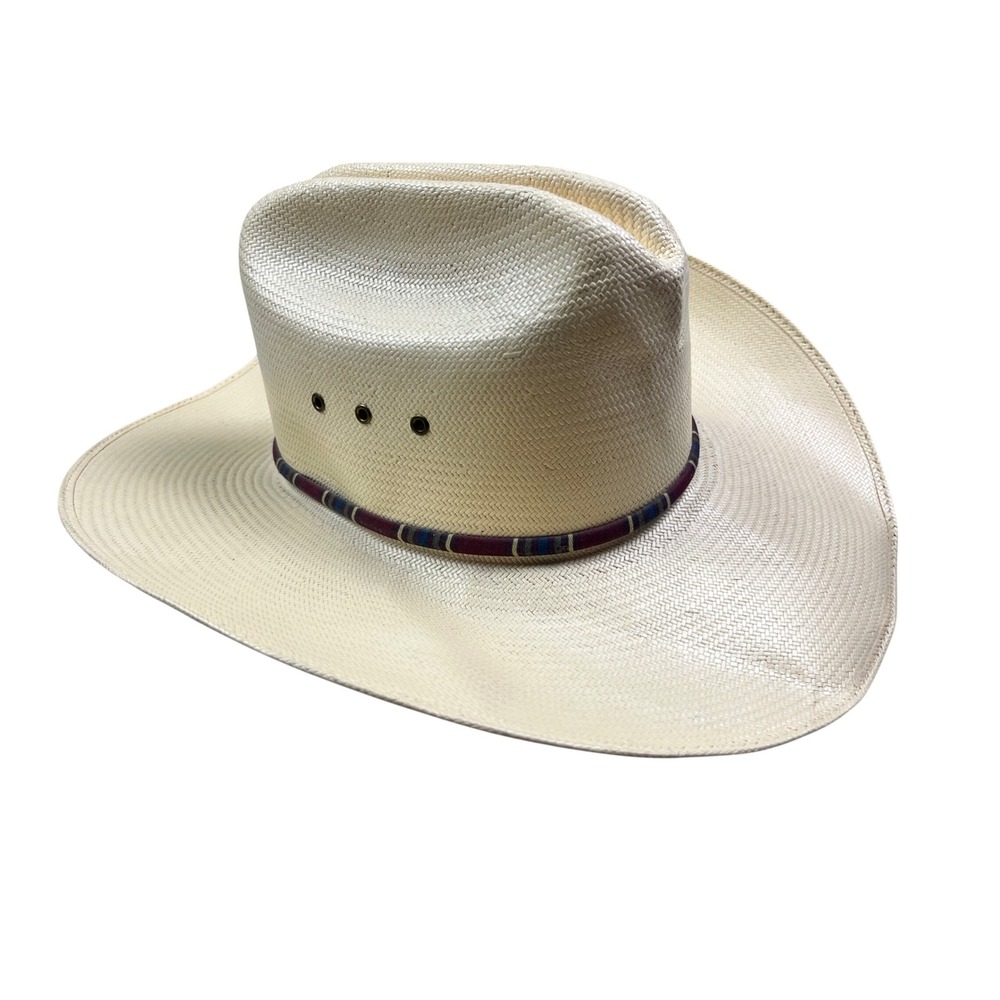 Wrangler Straw Cowboy Hat Size 7 Made in Texas Sheepskin Leather Band Western